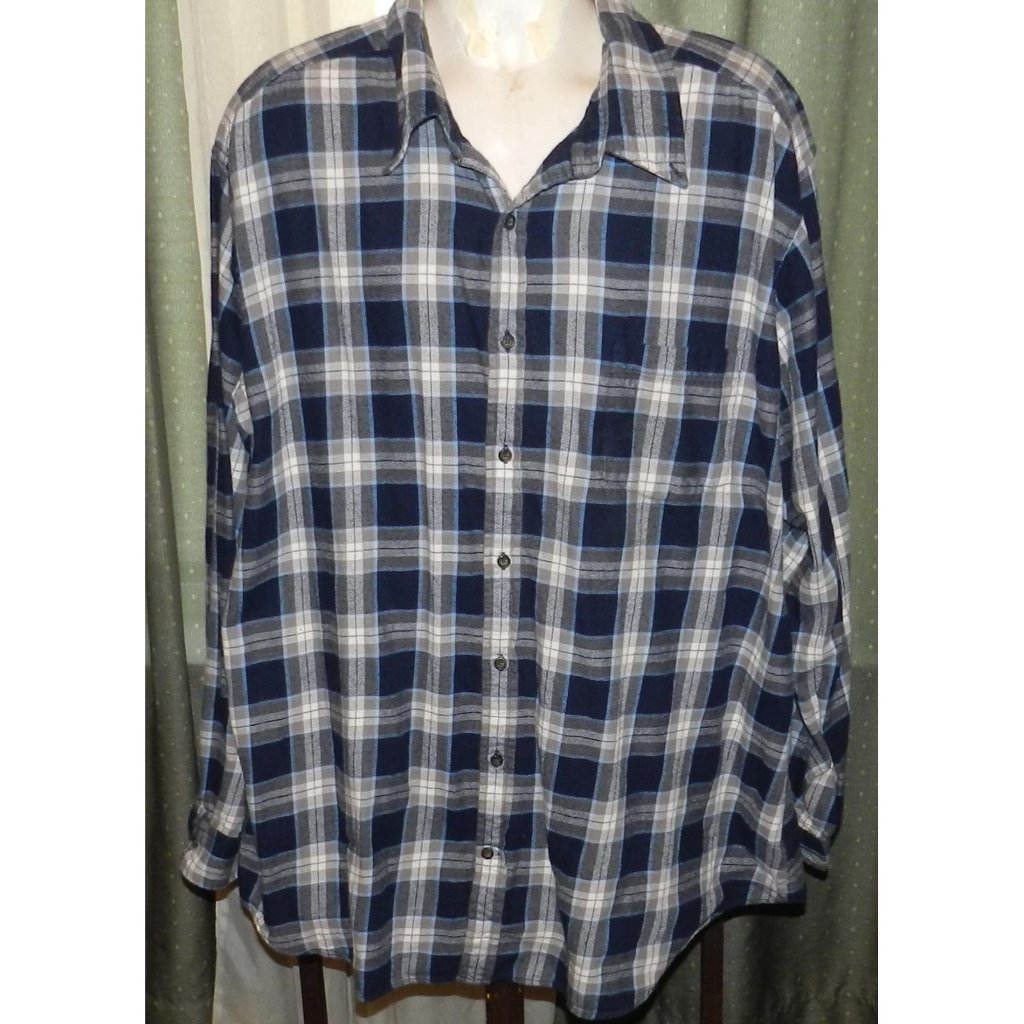 Foundry Mens Size 2xlt Cotton Plaid Buttoned Shirt Long Sleeved Front Pocket
